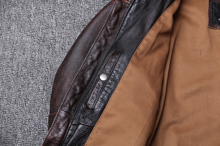 Veste Moto Cuir Marron Vintage