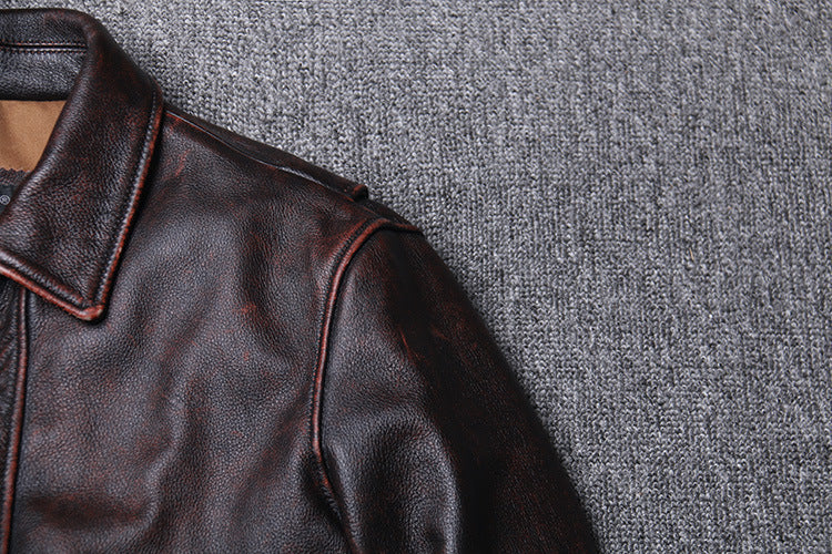 Veste Moto Cuir Marron Vintage