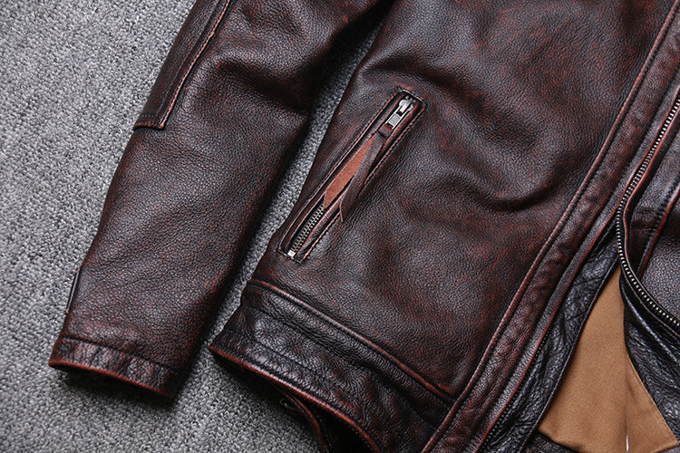 Veste Moto Cuir Marron Vintage