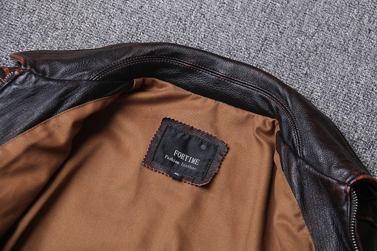 Veste Moto Cuir Marron Vintage