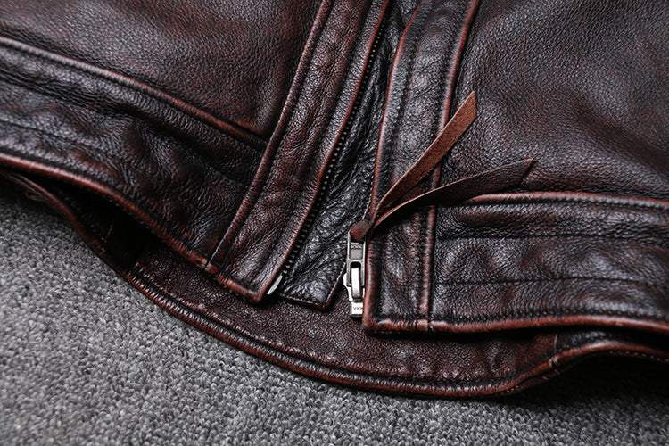 Veste Moto Cuir Marron Vintage