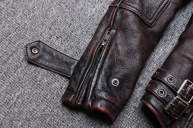 Veste Moto Cuir Marron Vintage