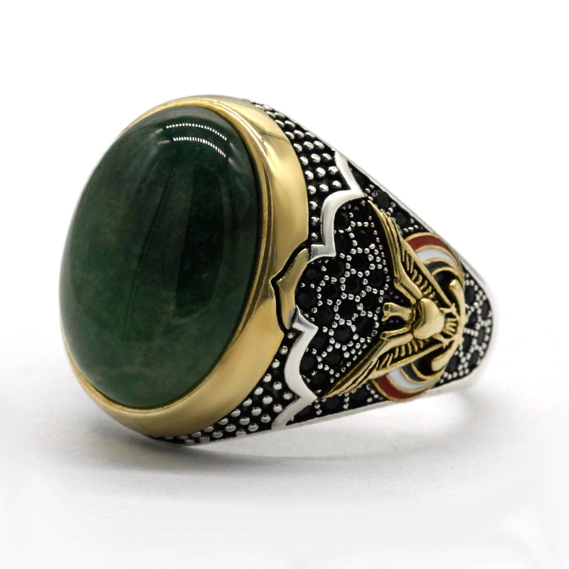 Bague homme vintage avec pierre verte
