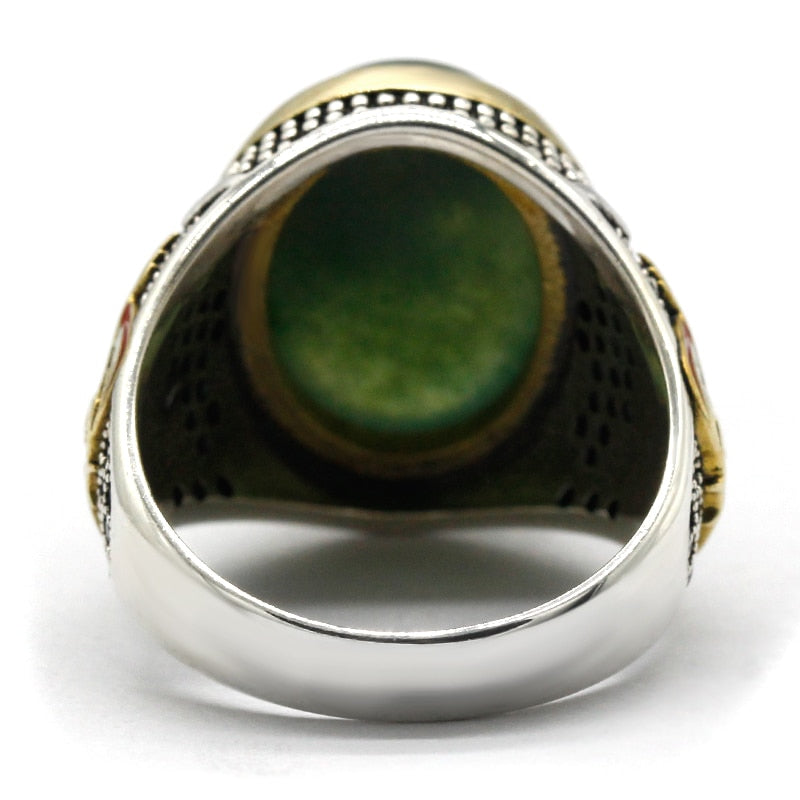 Bague homme vintage avec pierre verte