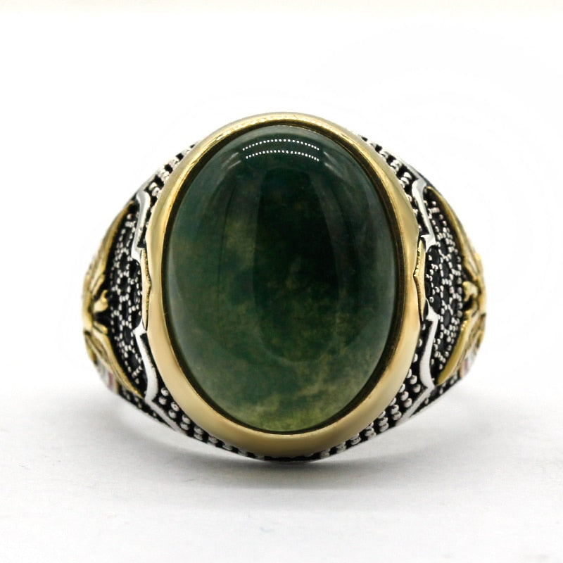 Bague homme vintage avec pierre verte