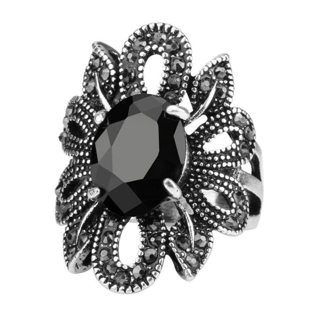 Bague Vintage En Argent Avec Une Pierre Noire (Onyx ?), élégante Et Intemporelle - Occasion