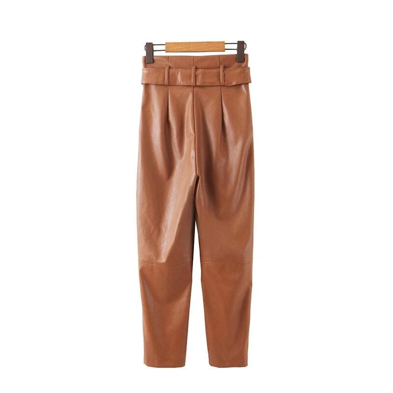 Pantalon Simili Cuir Marron Moto Vintage