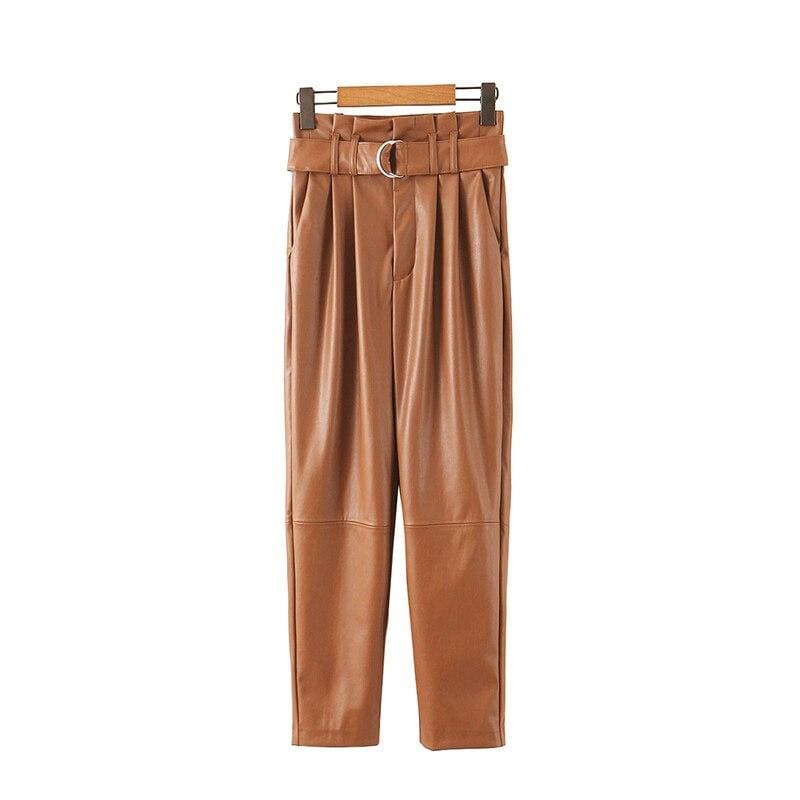 Pantalon Simili Cuir Marron Moto Vintage