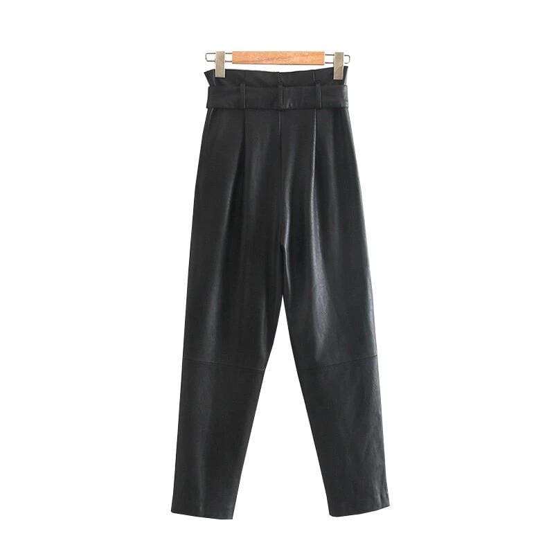 Pantalon Simili Cuir Noir Moto Vintage