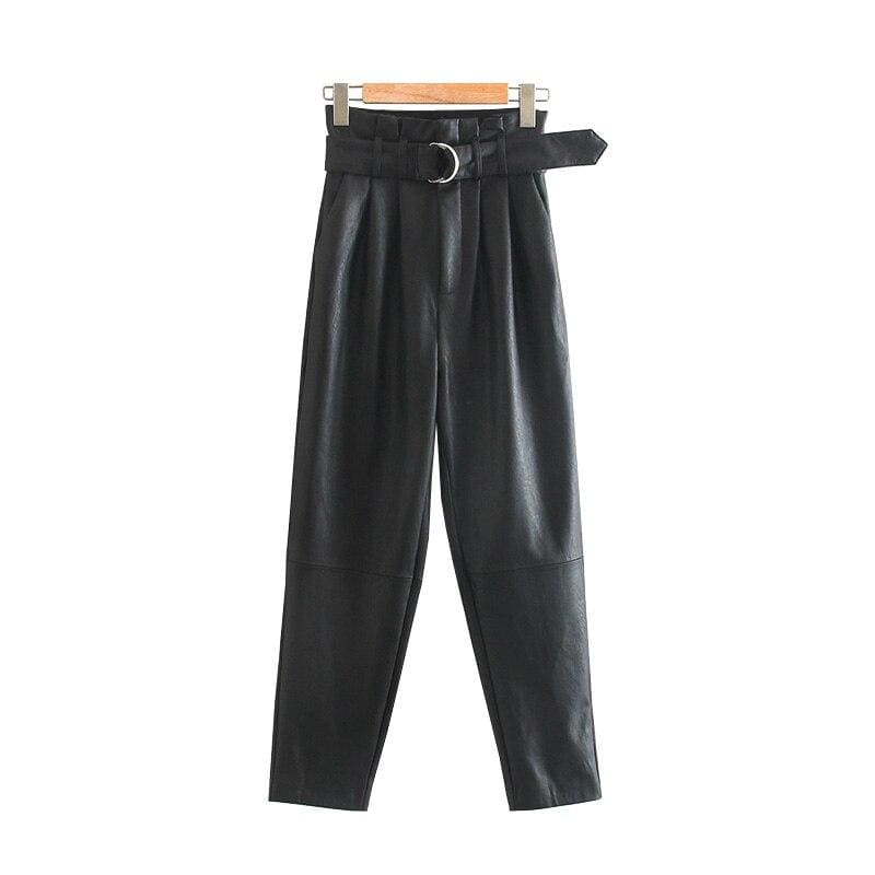 Pantalon Simili Cuir Noir Moto Vintage