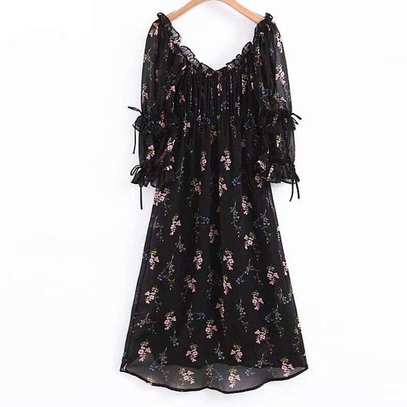 Robe Imprimé Floral Vintage Noir