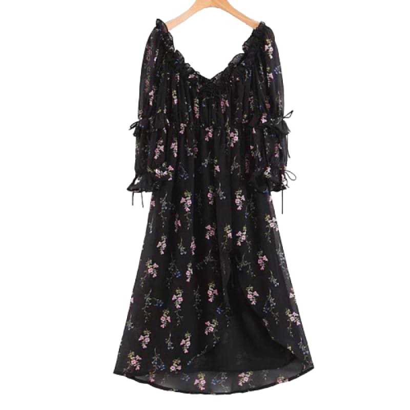 Robe Imprimé Floral Vintage Noir