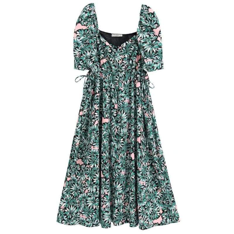 Robe Verte Imprimée Vintage