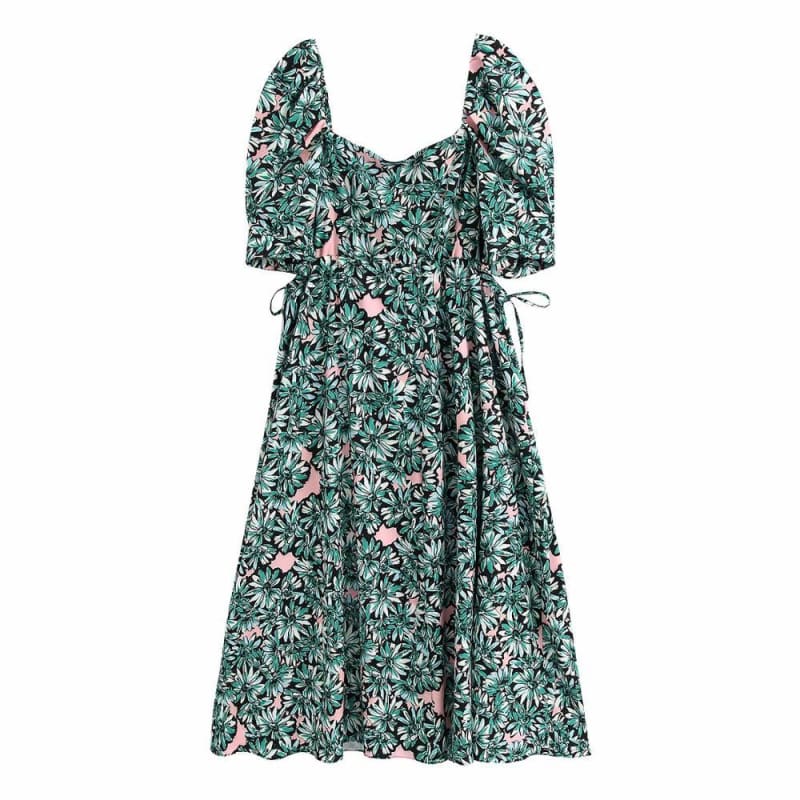 Robe Verte Imprimée Vintage