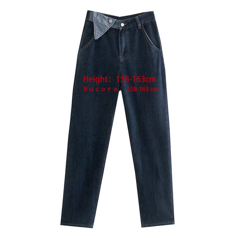 Syiwidii High Waist Women’s Jeans Spliced 2 Buttons Vintage Streetwear Fashion Straight Wide Leg Baggy Pants for Women Dark Blue