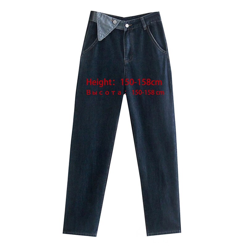 Syiwidii High Waist Women’s Jeans Spliced 2 Buttons Vintage Streetwear Fashion Straight Wide Leg Baggy Pants for Women Dark Blue