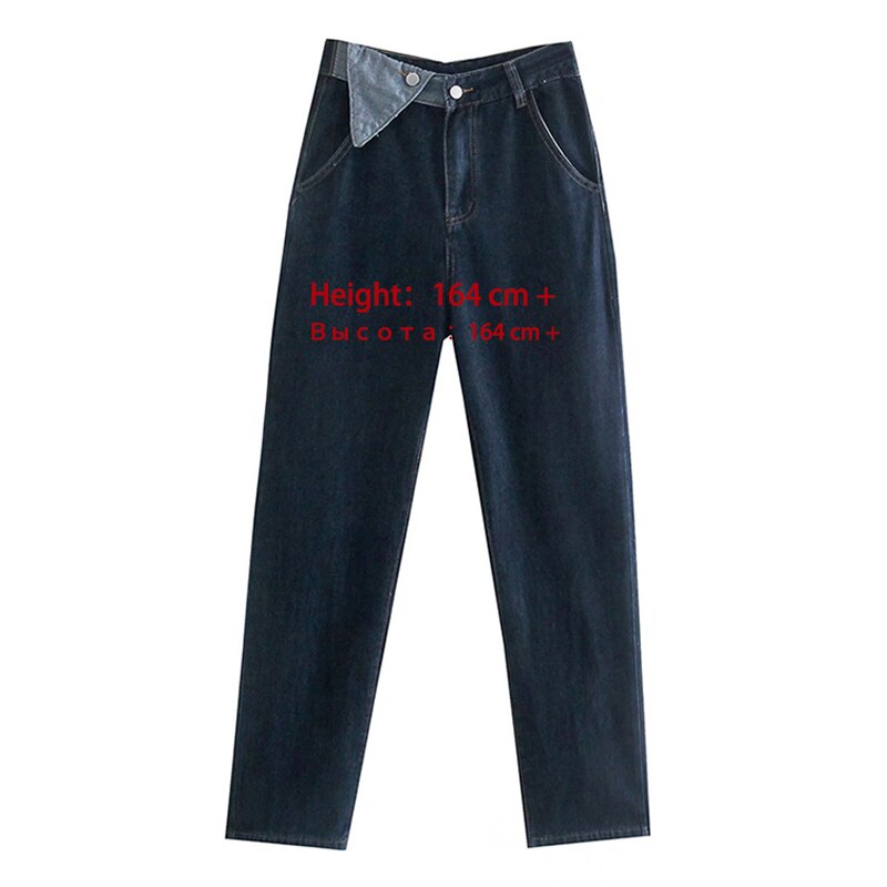Syiwidii High Waist Women’s Jeans Spliced 2 Buttons Vintage Streetwear Fashion Straight Wide Leg Baggy Pants for Women Dark Blue