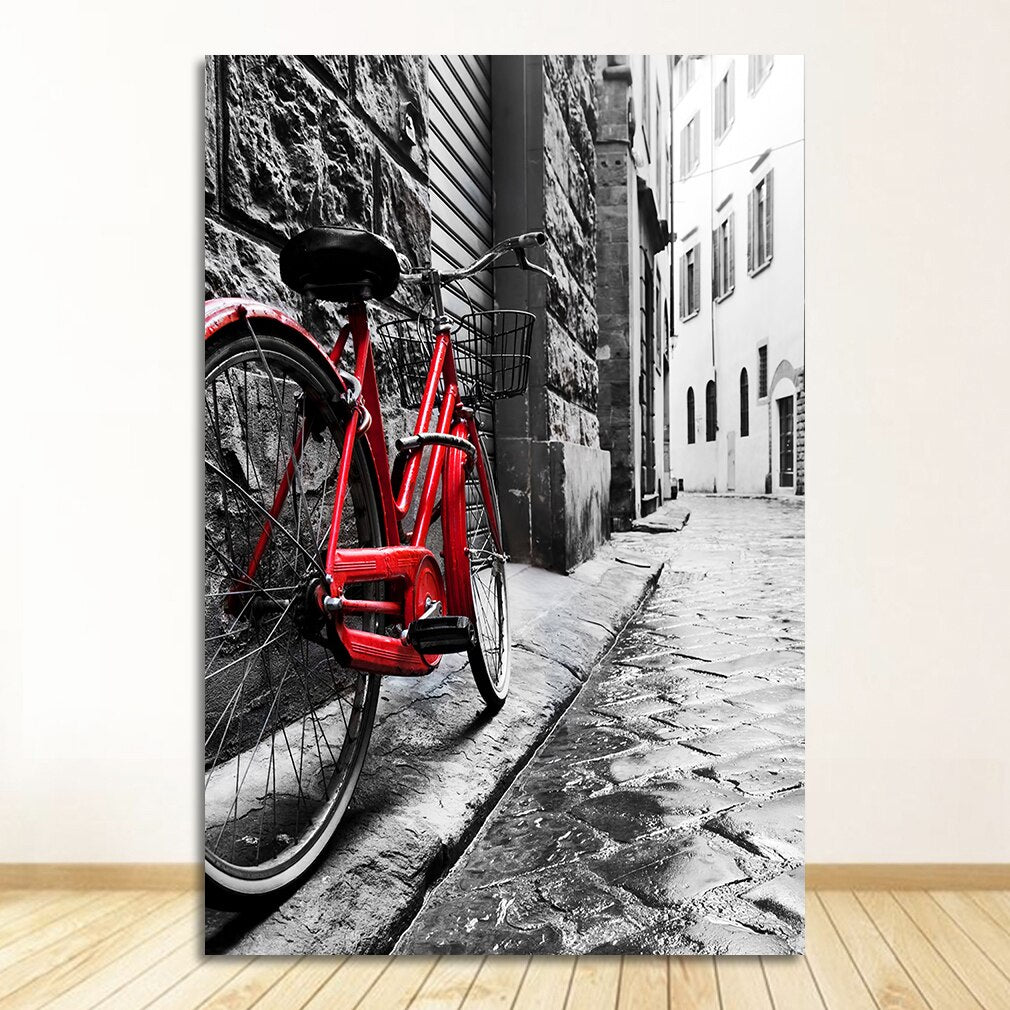Tableau Sur Toile Rétro Vintage Rouge Vélo