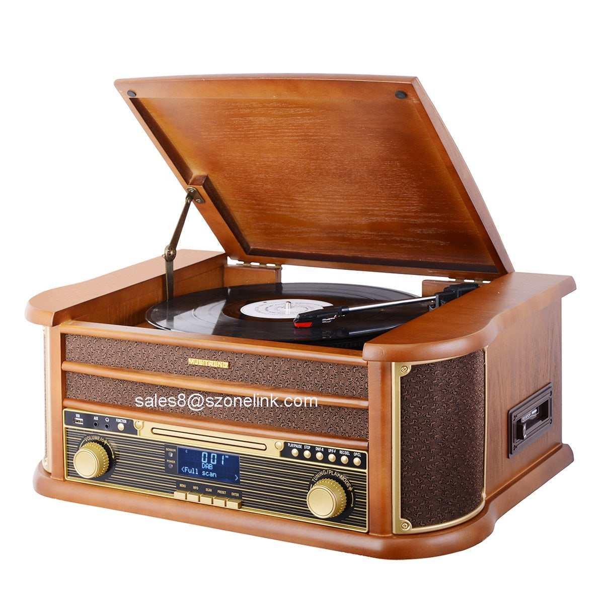 Tourne Disque Bois Vintage Caisson