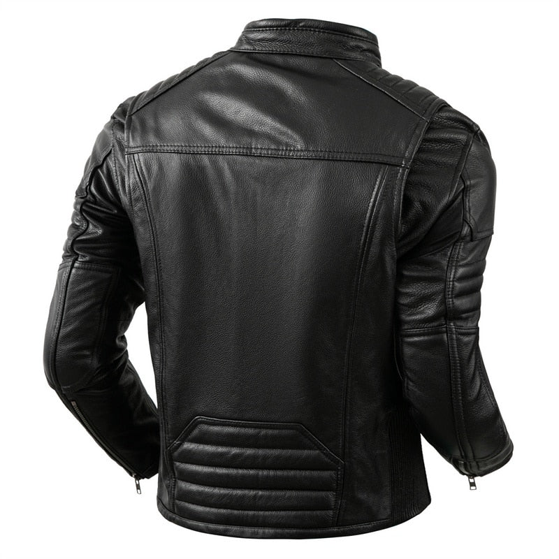 Veste Motard En Cuir Homme Vintage