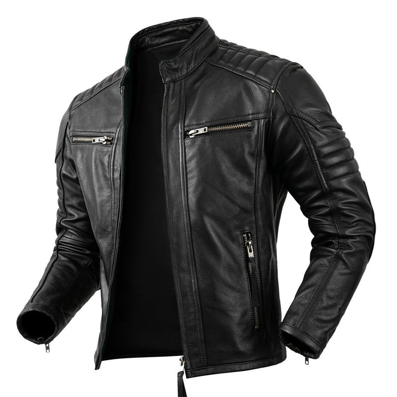 Veste Motard En Cuir Homme Vintage