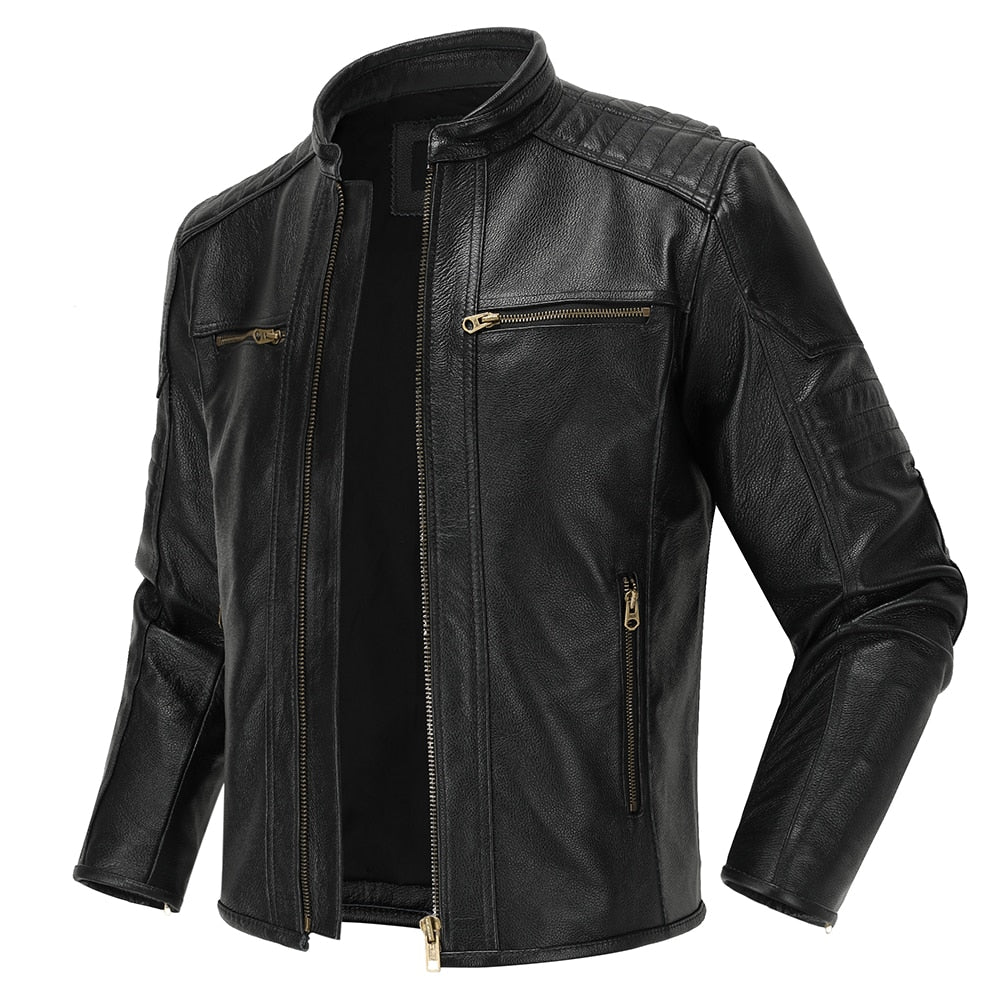 Veste Motard En Cuir Homme Vintage