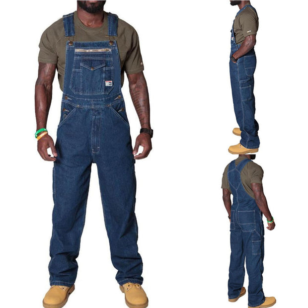 Salopette Légère Pour Homme En Jean - Style Vintage Décontracté - Bretelles Réglables Et Poches Pratiques - Pour Le Travail Ou Le Loisir - 2