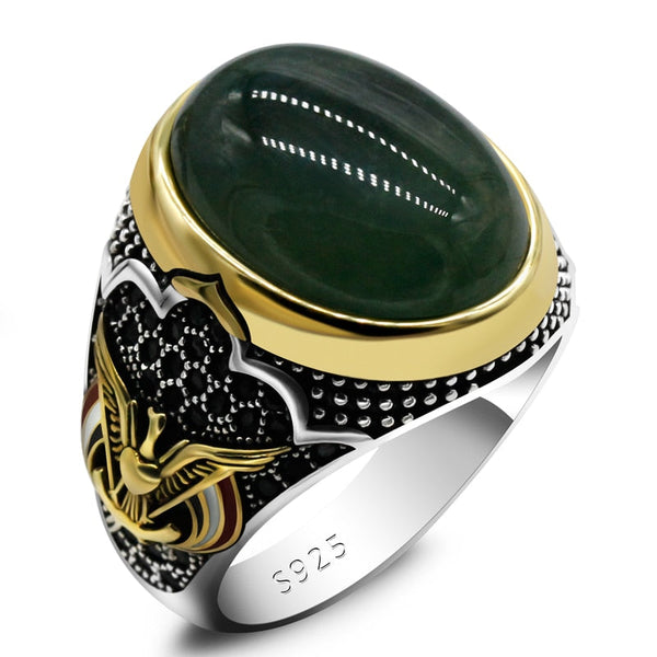 Bague Ancienne En Argent Massif, Jonc Alliance, Avec Pierre Verte - Occasion