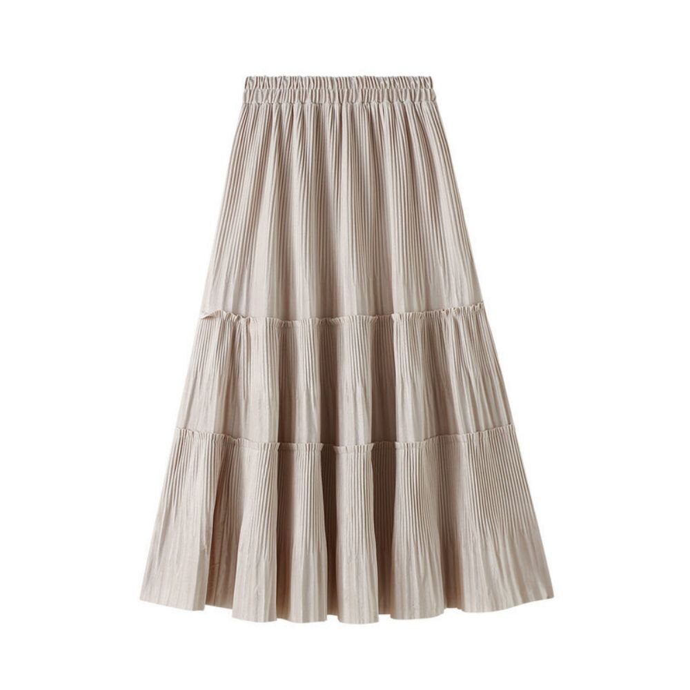 Jupe Mi-Longue Bohème Femme – Coton Lin Taille Élastique, A-Line Fluide Volantée, Style Vintage Élégant Plage Été