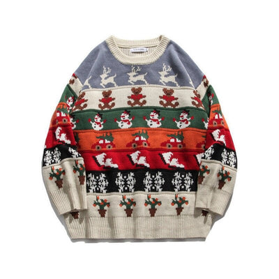 Pull Blanc Motif Noel Vintage