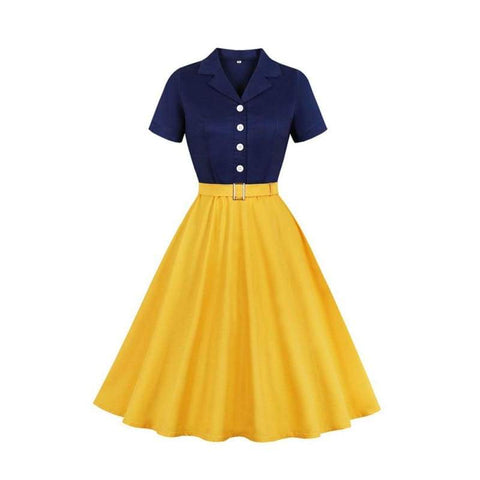 Robe Vintage Jaune Dentelle
