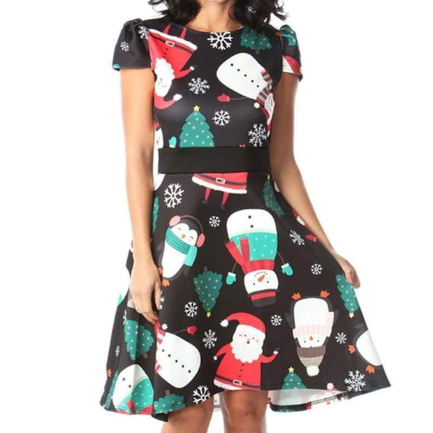Robe De Noël Femme élégante - Manches Longues, Imprimé Motifs Noël, Style Rétro Années 50 - Pour Soirée, Fête, Cocktail, Réveillon - 6