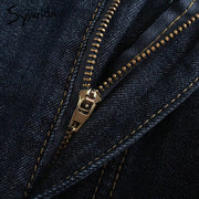 Syiwidii High Waist Women’s Jeans Spliced 2 Buttons Vintage Streetwear Fashion Straight Wide Leg Baggy Pants for Women Dark Blue