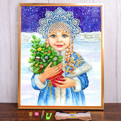 Tableau Vintage Petite Fille Neige