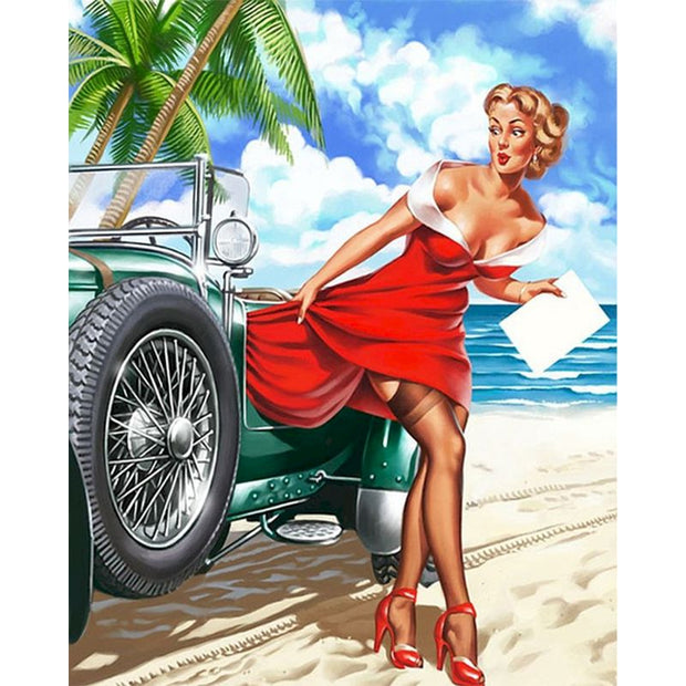 Tableau Vintage Pin Up Voiture